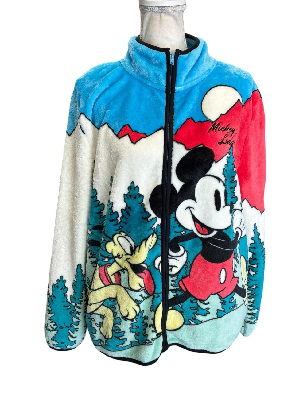 Disney Mickey Mouse Pluto Fleece Jacket Full Zip Winter Lodge M L NWT